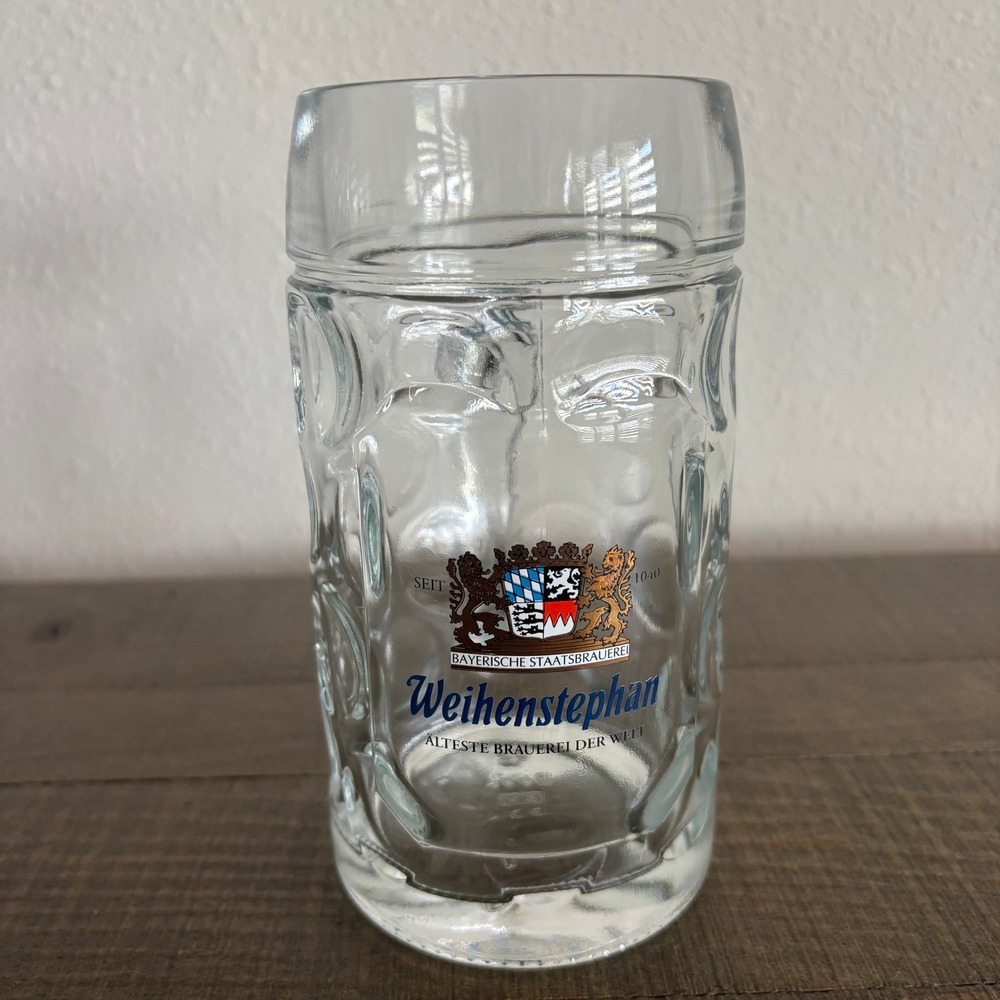 Weihenstephan Beer Mug 0.5L Dimpled Glass German Stein Crest Logo